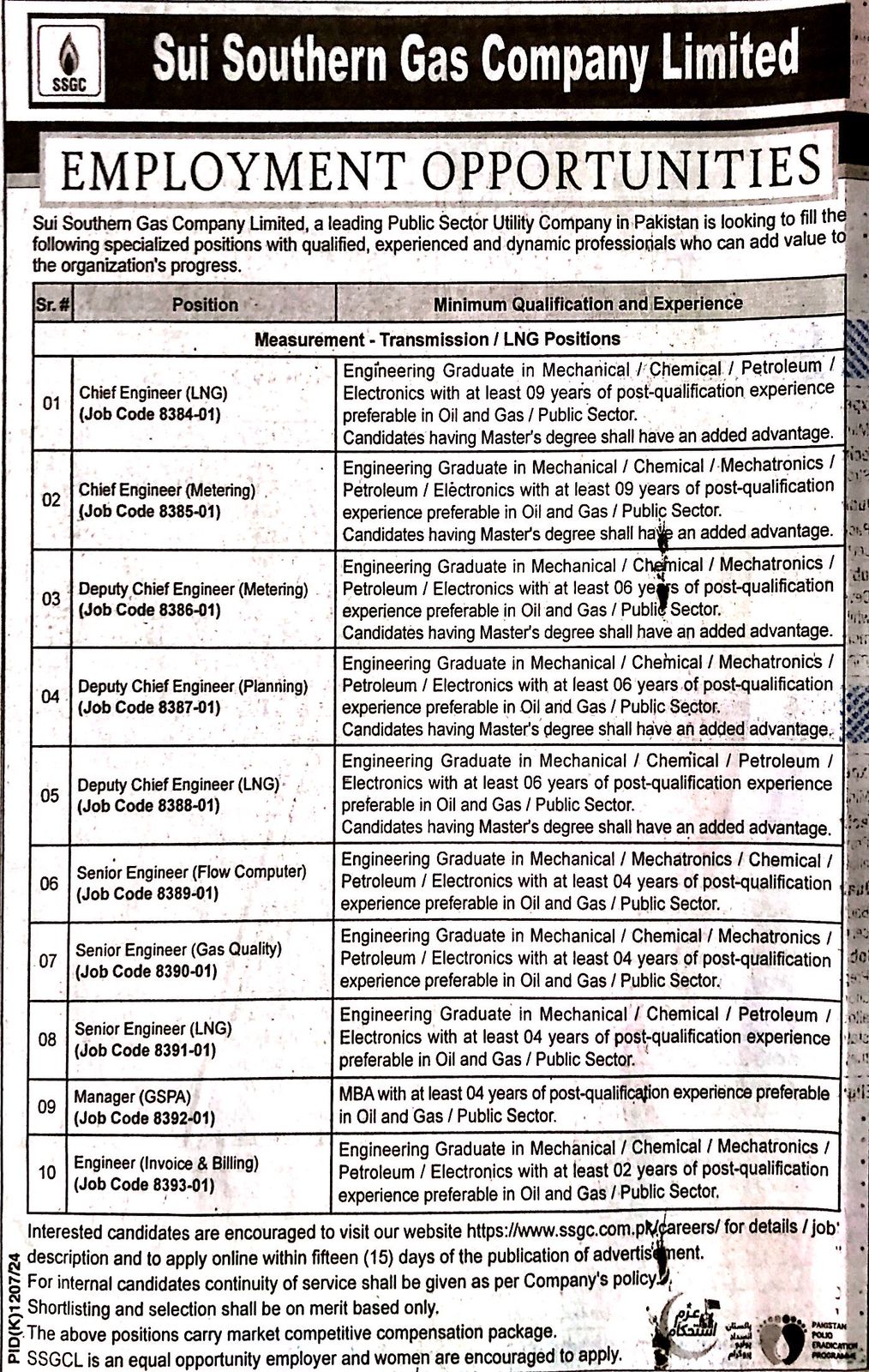 1. Chief Engineer(LNG) 2. Chief Engineer(Metering) 3. Deputy Cheif Engineer(Metering) 4. Deputy Chief Engineer(Planning) 